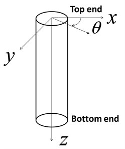 The cylinder used for the FEM and the experimental study, and its coordinates
