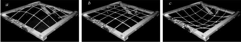 Lattice 4×4: standing wave profiles; frequency and amplitude  of excitation f11= 15.2 Hz and μ = 2.4 mm