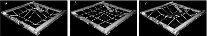 Lattice 4×4: profiles of the standing wave at frequency f= 29 Hz,  amplitude of excitation μ = 3.5 mm