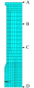 Acceleration along the intake tower height distribution