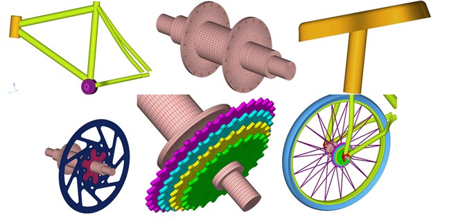 Finite element model of complete bicycles, parts and components