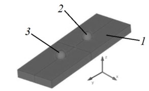 Results of numerical modelling: 1 – piezoelectric plate; 2, 3 – additional masses