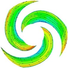 Relative velocity contours and 2D streamlines in the impeller at design condition