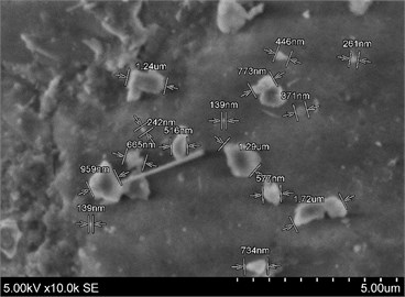 SEM image of test dust Arizona A4: a) blocks found; b) small fragments on big ones