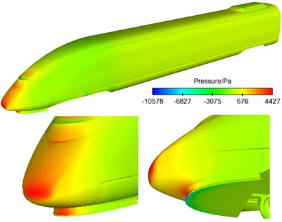 Contours of pressure at the surface of high-speed trains