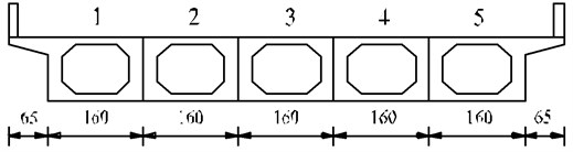 The general layout of simply supported hollow slab bridge (unit: cm)