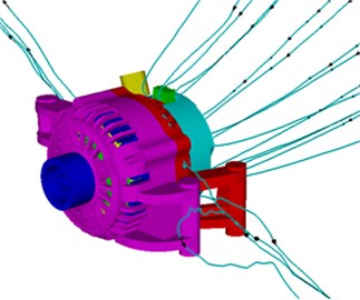 The streamlines of front and rear fans of alternators