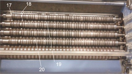 External view of 8 pockets of the folding machine and  of the pre-selected points of measurements (17-20)