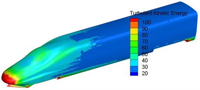 Distribution of turbulence kinetic distribution of bodies of high-speed trains