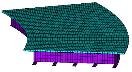 Five-beam composite curved bridge model