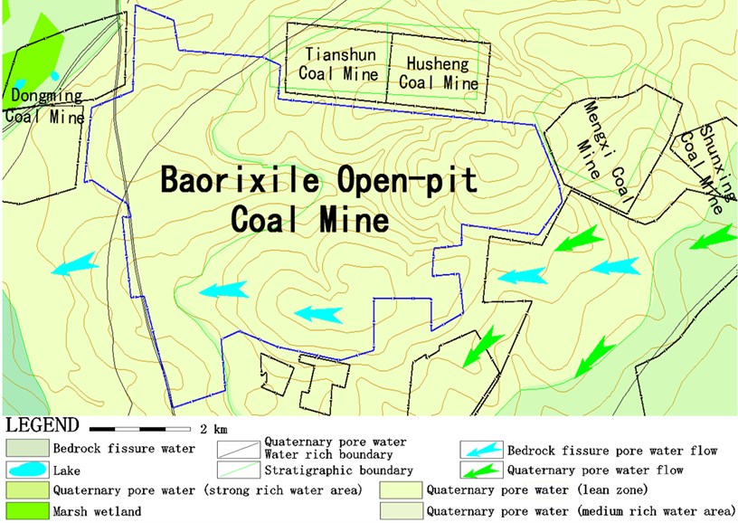 Regional hydrogeological map of Baorixile open-pit mine