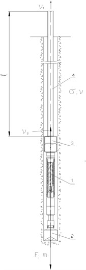 Mechanical drive for lifting the downhole motor from the well: a) – drive layout; b) – cross-section of the engine; c) – logarithmic frequency characteristics: A – amplitude; φ – phase