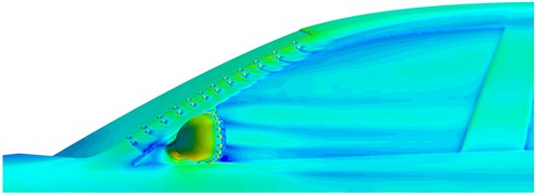 Velocity and pressure field distribution in side window regions