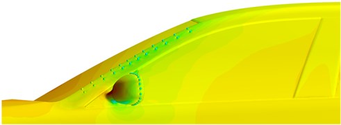 Velocity and pressure field distribution in side window regions