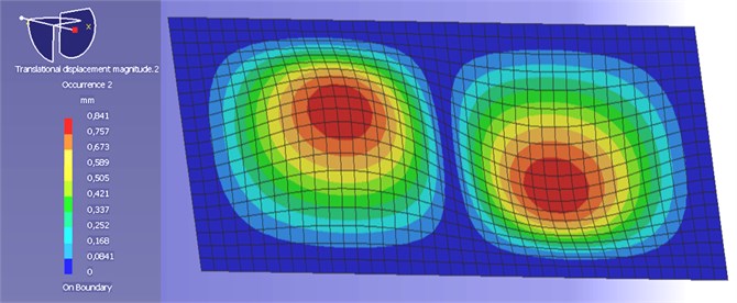 The second mode of vibrations of model vibrating surface obtained by author  with the use of LMS Virtual.Lab