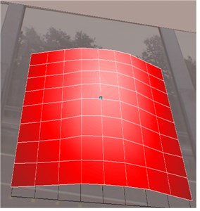 a) Panel of noise barrier with measurement lattice on LDV screen captured during “in situ” measurements of vibrations, and b) an example of the road noise barrier panel vibrations  obtained by author for frequency 0.75 Hz