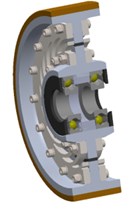Wheel with the vibration damping system:  a) overview, b) cross-sectional view, c) wheel components