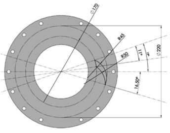 Designed webbing of the wheel with the vibration damping system:  a) overview, b) geometry of a single slot of the wheel webbing