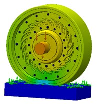 Displacement, stress and deformation of the wheel  with the vibration damping system for 12 mm wheel webbing thickness