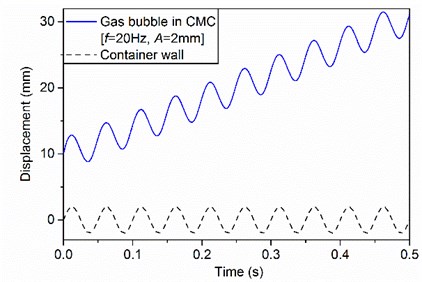 The displacements of container wall and gas bubble