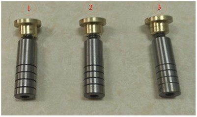 Failure plunger: 1) plunger wear 0.2 mm 2) plunger wear 0.3 mm, 3 plunger wear 0.5 mm