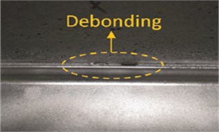 Steel-reinforced concrete slab a) with zoomed-in view of debonding labeled in  yellow dashed ellipse b)