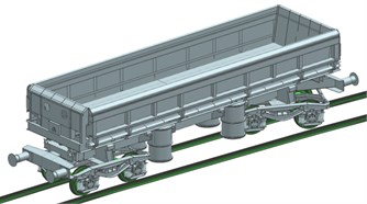 Exemplar results of the movement simulations of the wagon without the carried cargo:  a) without derailment, b) the wagon derailment
