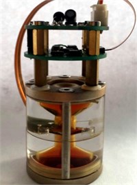 The photograph of electrochemical geophone with highly-flexible membranes,  electrolyte solution and signal-amplification circuit