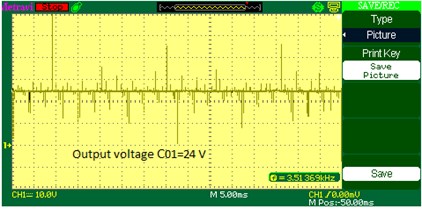 C01 output voltage waveform of DOBB converter: a) simulation b) experimental waveform