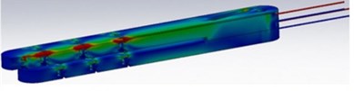 a) Simulated stress analysis – verification of safety margins, b) close up of single joint