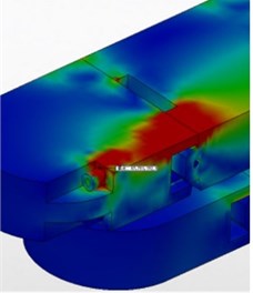 a) Simulated stress analysis – verification of safety margins, b) close up of single joint