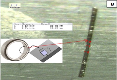 a) bearing test bench, b) defect on outer race