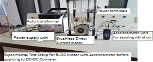 Experimental test setup of BLDC motor controller using accelerometer for vibration measurement