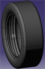 CAD model of tire with three rubber strips extruded into cavity (source from  Sainty et al., 2012 [103], Fig. 6; reprinted  with permission from ASME)