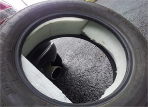 Testing tire filled with PU foam prior to wheel rim and tire assembling (source  from Sainty et al., 2012 [103], Fig. 7;  reprinted with permission from ASME)