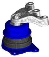 FE models of mounts: a) engine, b) gearbox, c) torque rod