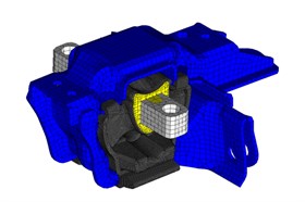 FE models of mounts: a) engine, b) gearbox, c) torque rod