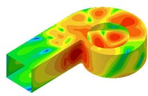 The distribution of the vibrational sound radiation of the volute casing surface at BPF