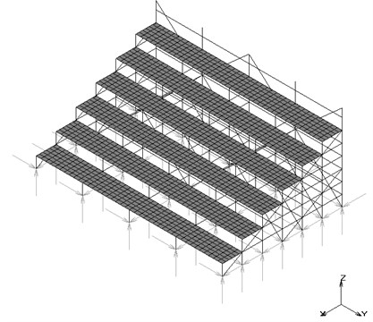 FE model of a temporary steel grandstand considered in the study