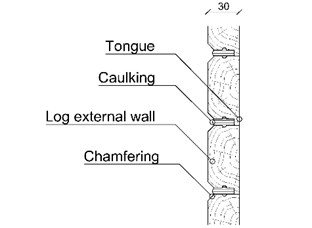 a) Wooden floor section detail, b) external log wall detail
