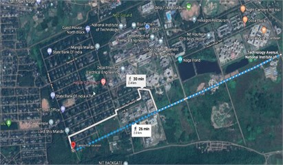 Coverage plan using LoRa system and blue colored dots represent of the measurement locations