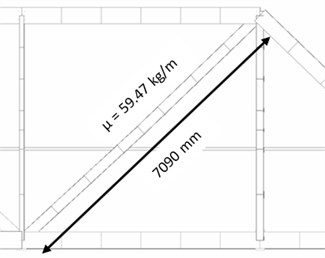 The 1st tensioned diagonal members: a) cross-section, b) side-view