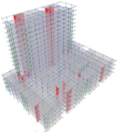 a) 3D Model with VFDs, b) Z-Y view, without walls