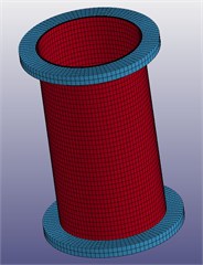 Four numerical simulation model diagrams cylindrical shell with  flange radial length of 1 cm, 3 cm, 5 cm and 7 cm