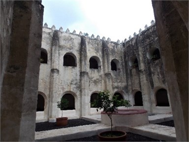 a) Main façade and b) cloister of the Atlatlahucan Ex-Convent  before September 19, 2017, earthquake