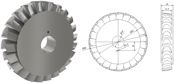 3D model of the turbine disc and its dimensions