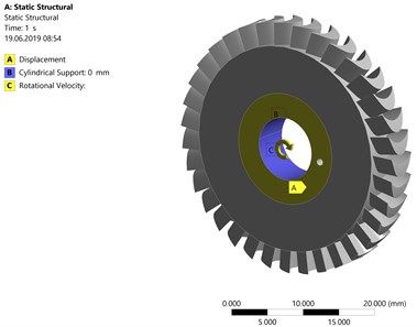 Boundary conditions that were applied to the model of the turbine disc with a diameter of 68 mm