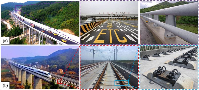 Different bridge types: a) highway bridges; b) HSR bridges
