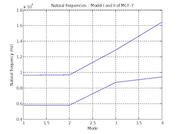 Natural frequencies of  Model I and II of MCF-7
