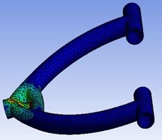 a) Equivalent strain, b) maximum principal stress, c) total deformation